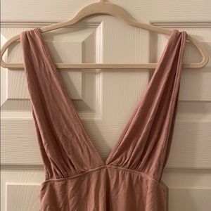 Beige V-Neck Cotton Bodysuit